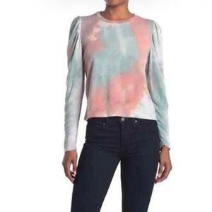 KNOW ONE CARES T6315 JADE CORAL TIE DYE PUFF LONG SLEEVE TOP NEW M.